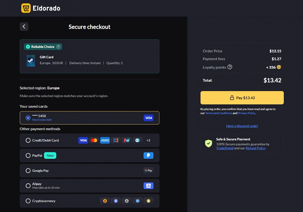 Eldorado.gg checkout page