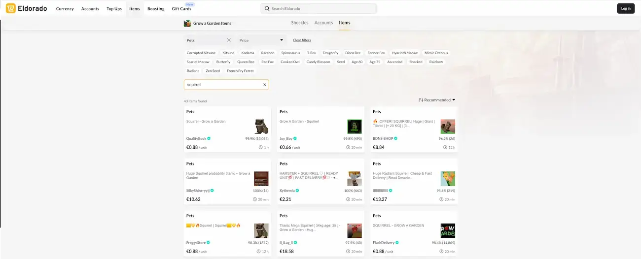 grow a garden squirrel - eldorado.gg items page