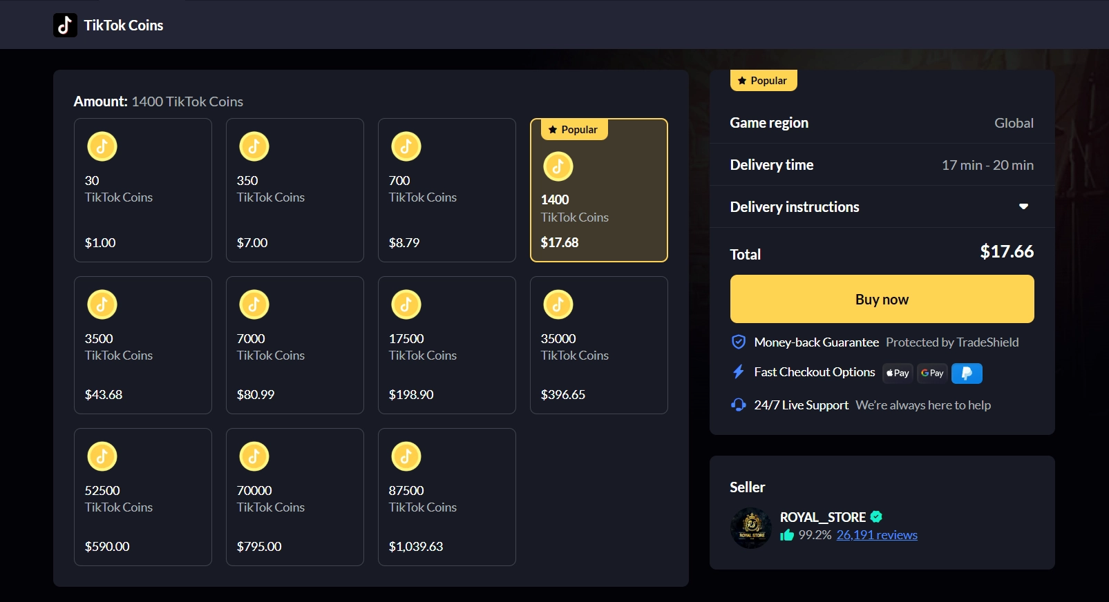 TikTok coins on Eldorado.gg