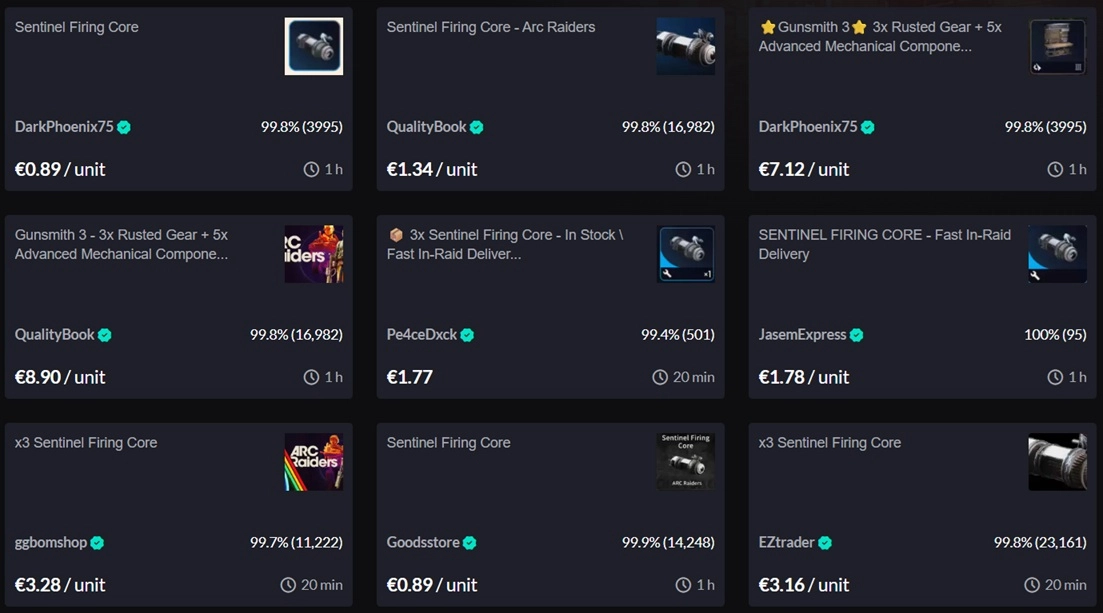 Sentinel Firing Cores on Eldorado marketplace