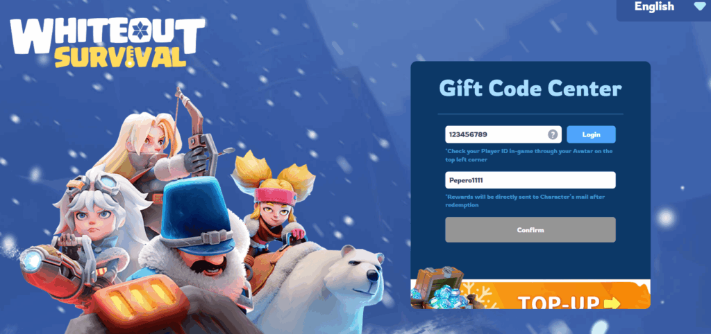 Whiteout Survival code redeem page