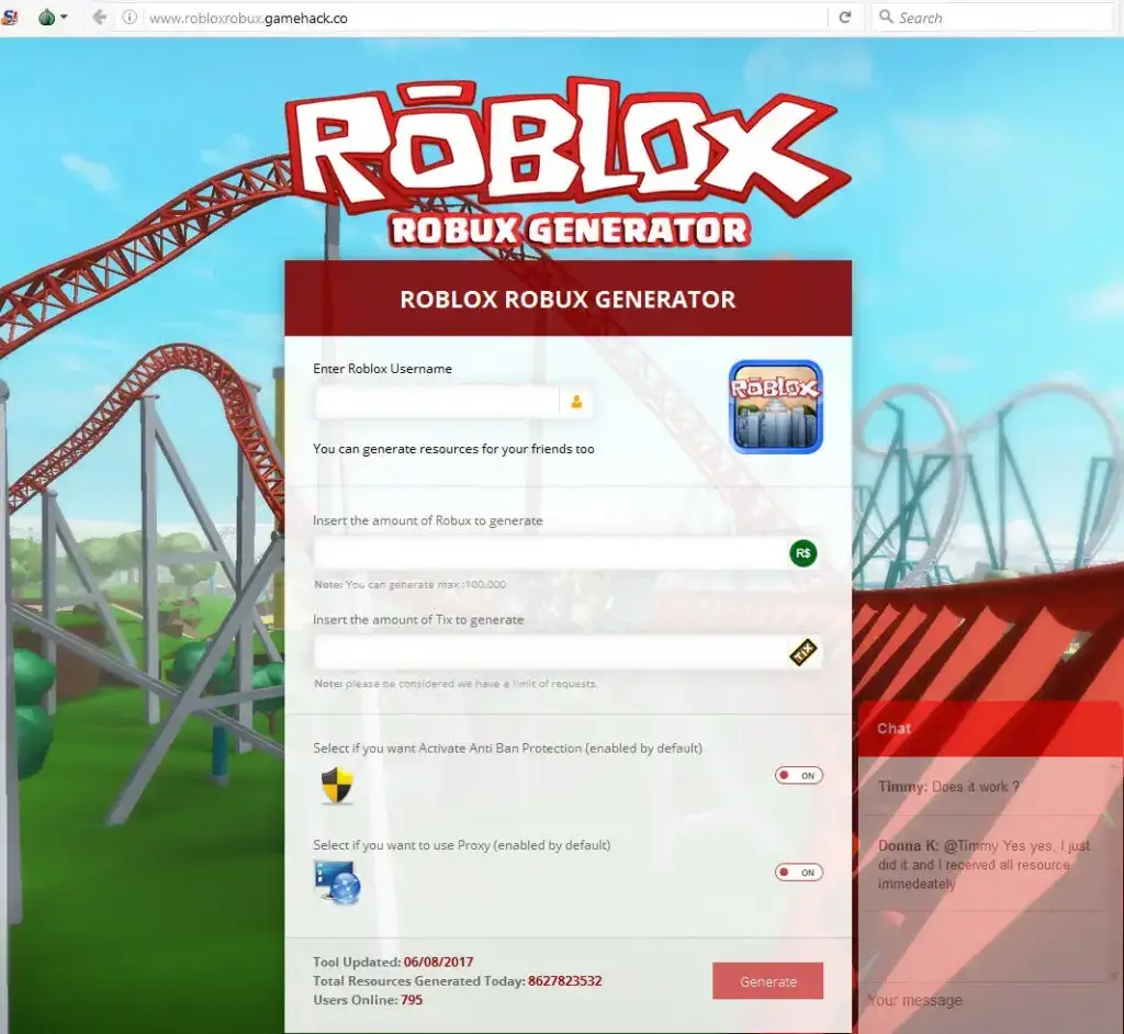 Scam Roblox Robux generator