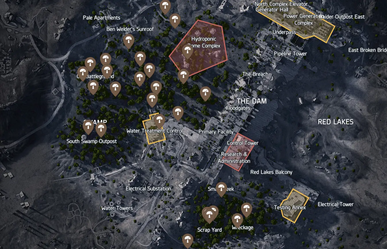 Dam Battlegrounds mushrooms location