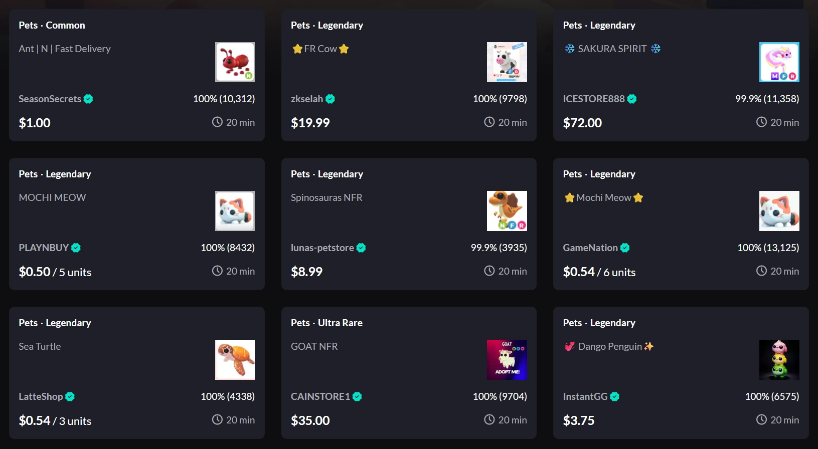 Adopt Me pets for sale on Eldorado marketplace