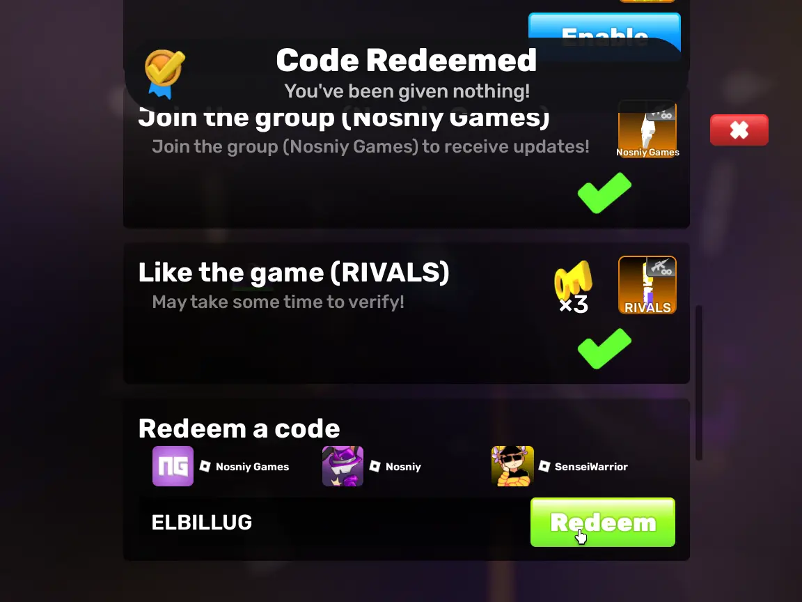 Claiming Rivals code