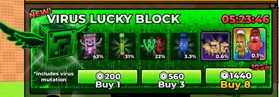 Kick a Lucky Block Virus lucky blocks in Virus Injection update 2