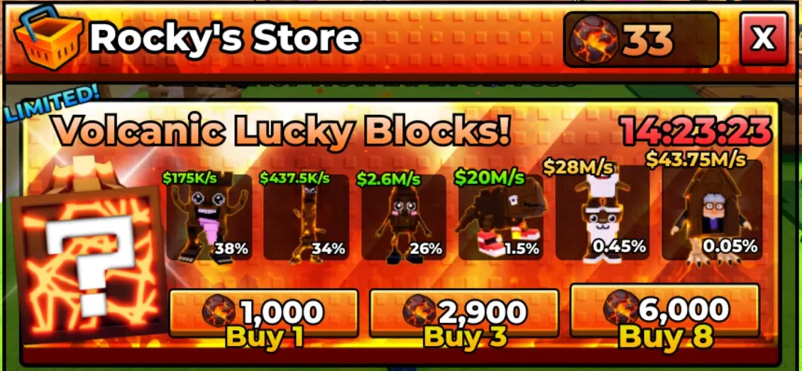 Kick a Lucky Block Volcanic lucky blocks in Volcanic Eruption update 5