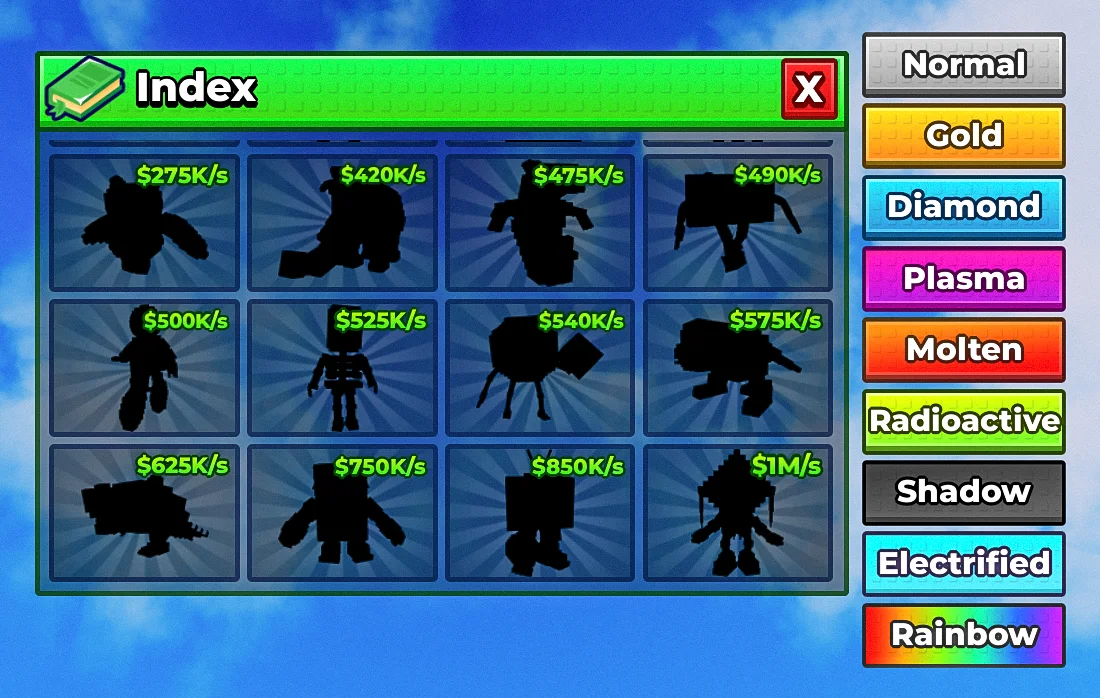 Kick a Lucky Block index
