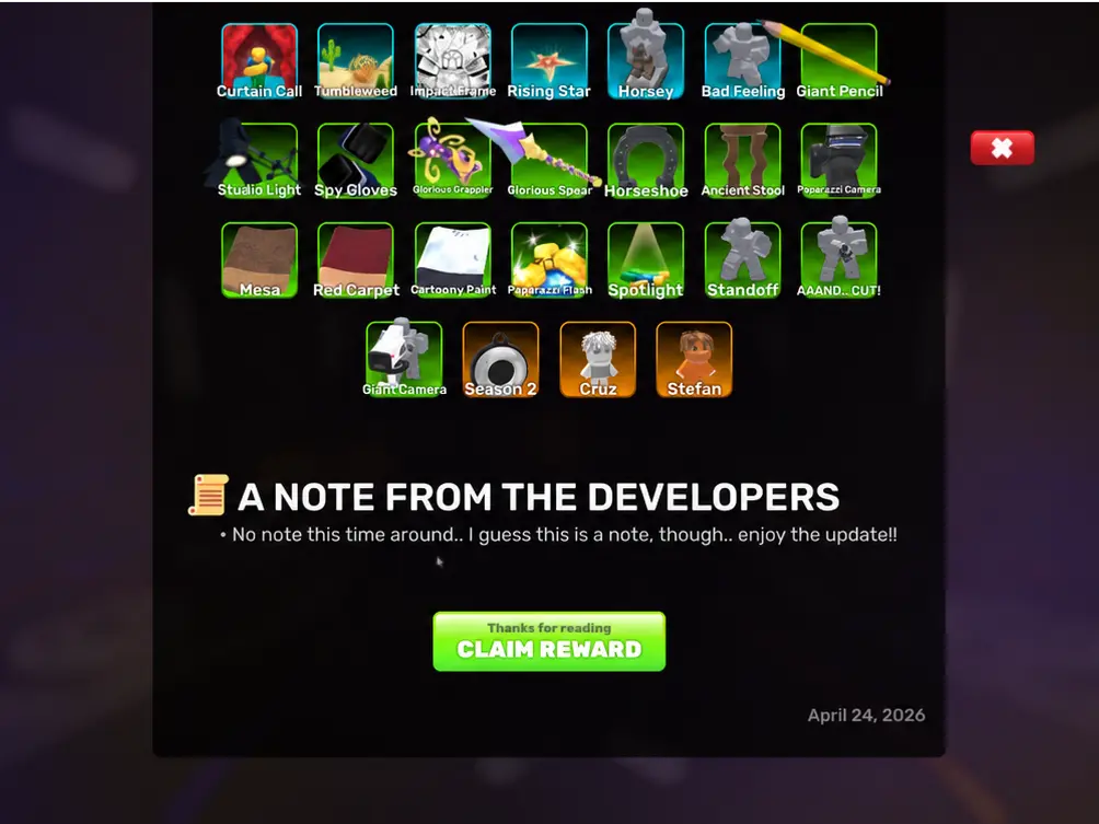 Claiming patch notes reward