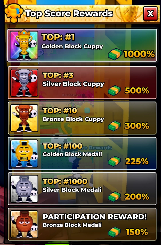 Kick a Lucky Block Block Cup Event update score rewards