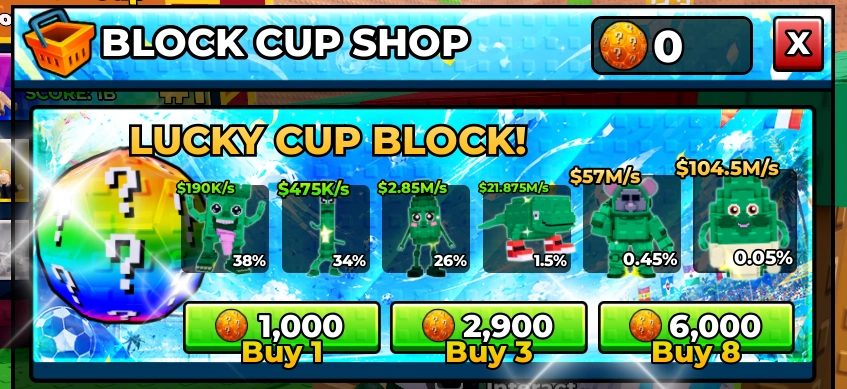 Kick a Lucky Block lucky Cup blocks in update 8
