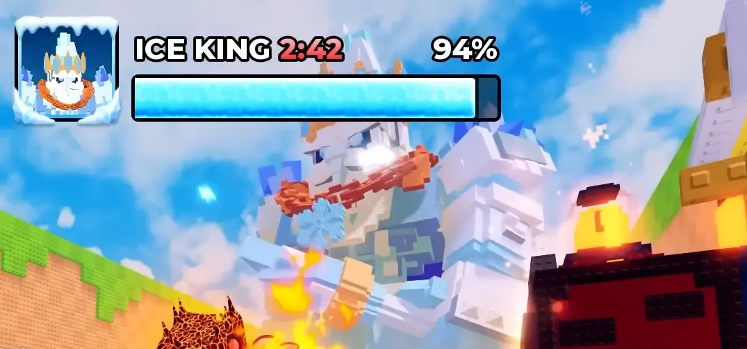 Ice King boss fight in Kick a Lucky Block Frozen event update 14