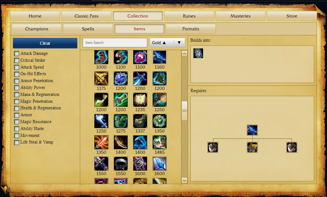 Cost, stats, and recipes for League of Legends Classic items