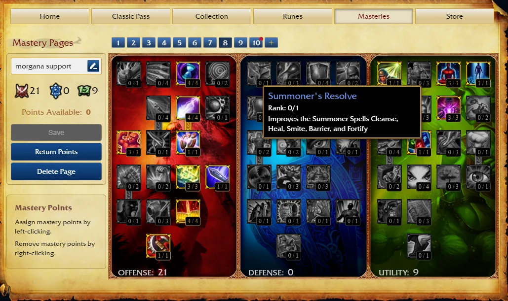 League of Legends Classic Offense, Defense and Utility Mastery trees