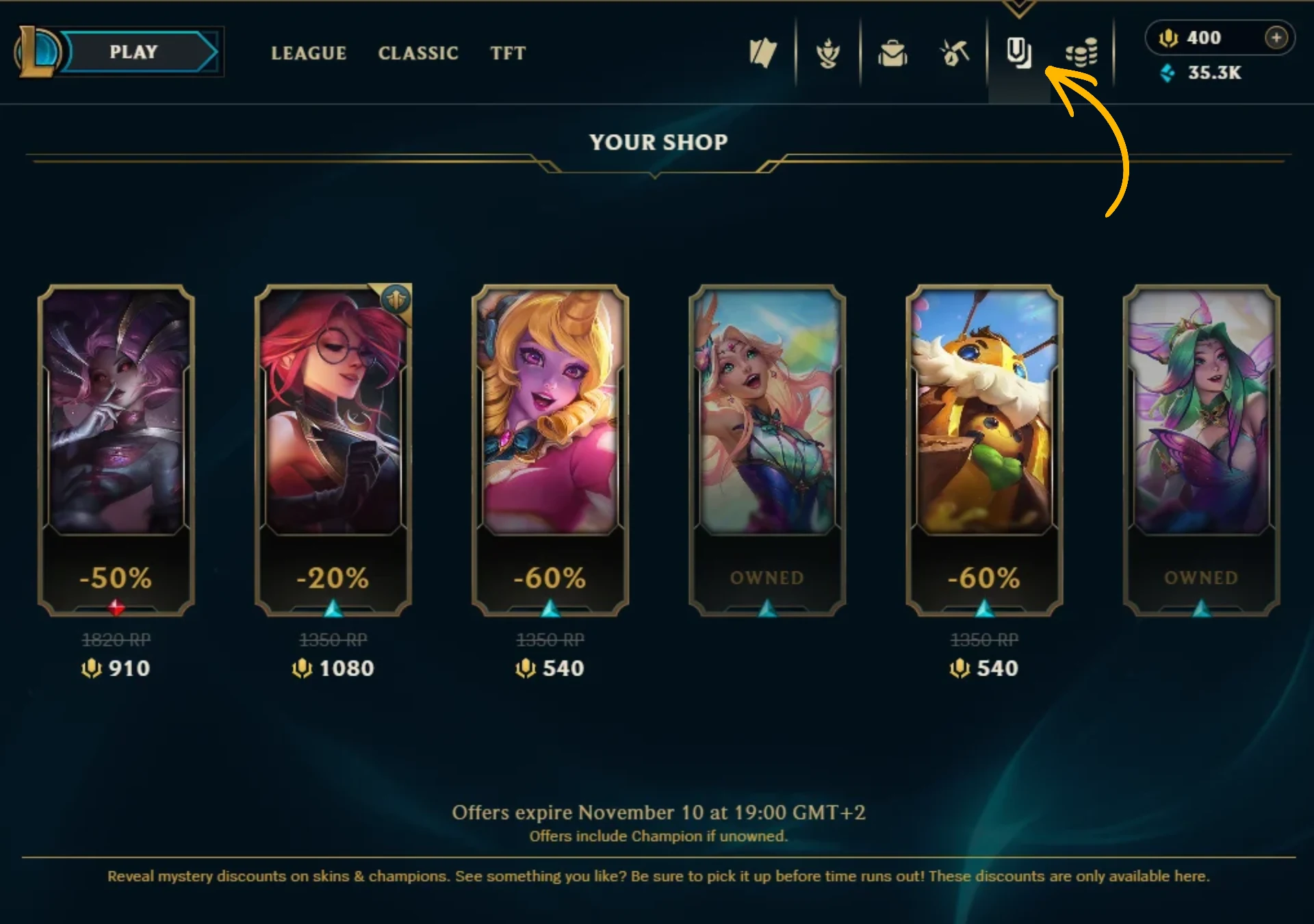 Your Shop in Client with cheaper skin offers